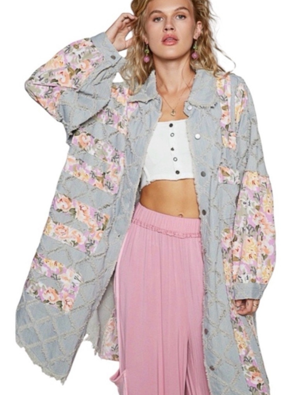 POL Floral Patchwork Raw Edge Boho Cardigan Jacket Size S - Picture 11 of 11